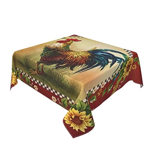 Waoooo Rooster Square Tablecloth Waterproof Table Cloth Washable Tablecover 54 Inches Square Decorative Tablecloth For Dining Kitchen And Party (White, 54"X54") #TOP1
