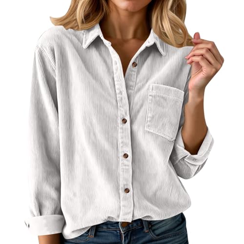 Chemise manches courtes velours côtelé femme vintage haut col revers boutonnière ample