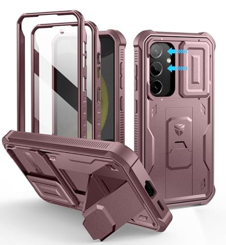 Image of Dexnor for Samsung Galaxy S24 Case with Built-in Slide Camera Cover & Screen Protector & Kickstand, Heavy-Duty Shockproof Rugged Case Full-Body Bumper Protective Cover for Galaxy S24 (2024),Peony Pink