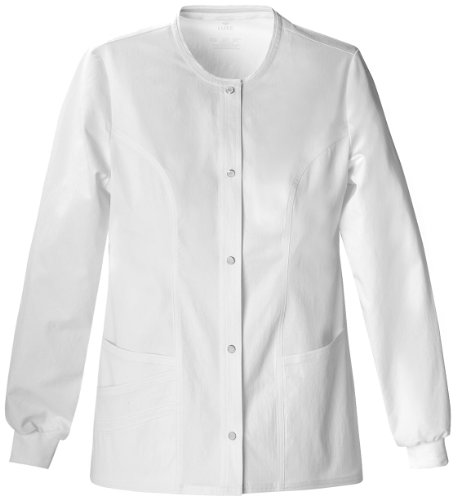 Cherokee Women's Scrubs Luxe Snap Front Warm Up Jacket, White, X-Large