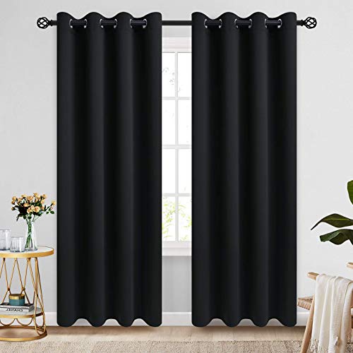Image of COSVIYA Grommet Room Darkening Black Curtains 84 inch Long for Bedroom | Light Blocking Insulated Thermal Curtains for Living Room, Blackout Thick Polyester Window Drapes,52x84 inches, 2 Panels