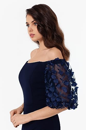 Image of Xscape Women's Illusion Sleeve Off the Shoulder Long Dress (Reg, Petite, Plus Sizes)