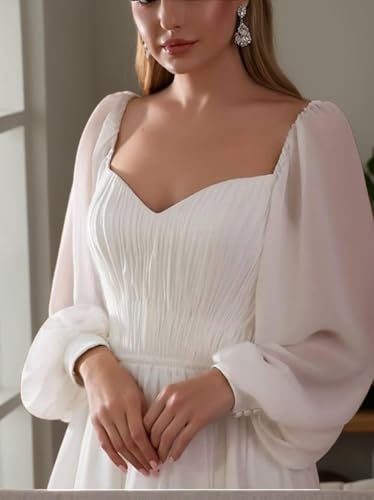 Long Sleeve Wedding Dresses for Bride A-Line Off Shoulder Train Chiffon Bridal Gowns3