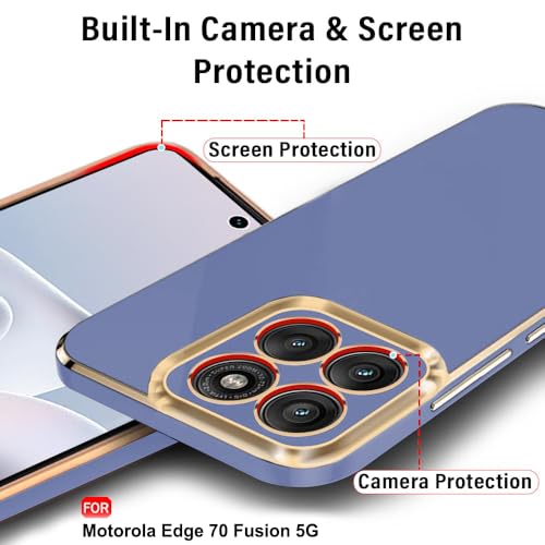 Image of TheGiftKart Luxurious Golden-Plated Back Cover Case for Motorola Moto Edge 70 Fusion 5G | Raised Lips for Camera & Screen Protection | Shockproof Design | Stylish Back Cover Case (TPU, Blue)