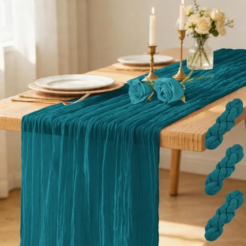 Lumaycens 3 Pack Teal Cheesecloth Table Runner...