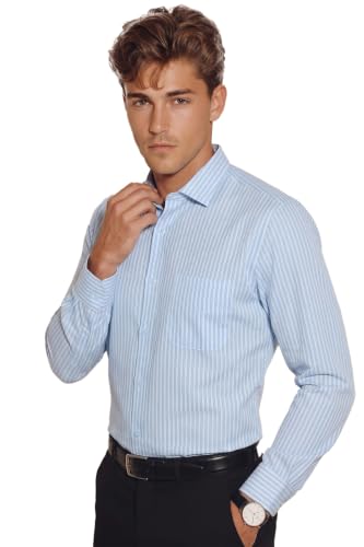 Image of Peter England Men's Premium Solid Herringbone Regular Fit Full Sleeve Formal Shirt | Wonder Fabric | Cotton Rich