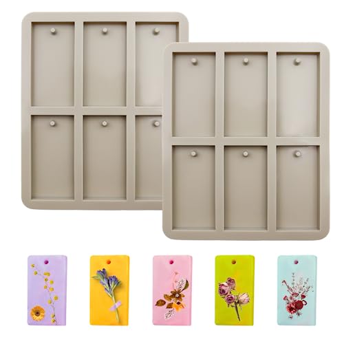 2 Piezas Molde de Silicona para Jabones con Agujero Moldes de Jabón de Silicona 6 Cavidades Moldes Hacer Jabón Reutilizable para Manualidades, Aromaterapia, Colgantes, Gelatina (Rectángulo, Gris)