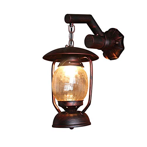 Applique murale vintage E27 style lanterne pétrole en fer forgé marron