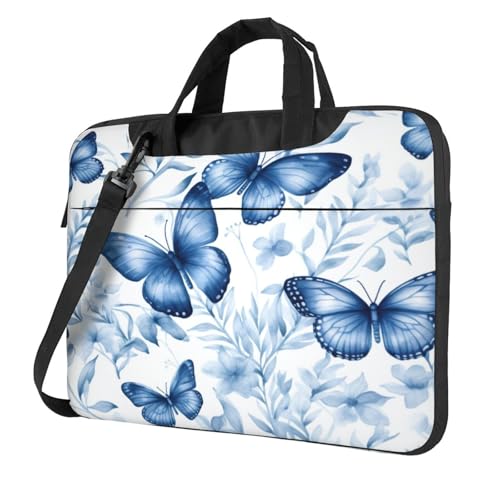 Entemne Maletín para portátil de 13/14/15.6 pulgadas, color azul, acuarela, floral, mariposas, para mujeres y hombres, ligera, resistente al agua, para ordenador o tableta, bolso de hombro, multicolor