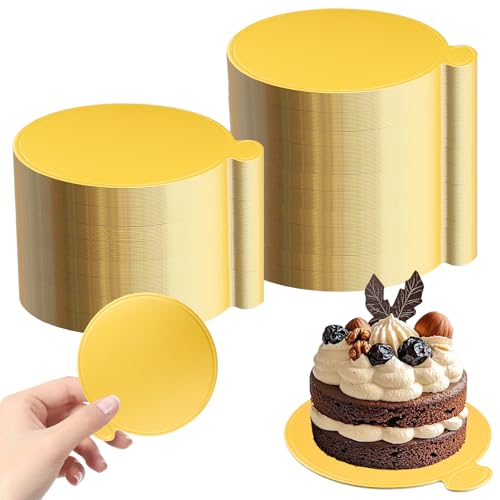 Notoke 100 Stück Cake Board Rund, 10cm Mousse Tortenunterlage, Kuchenplatte, Tortenplatte Gold für Hochzeit, Geburtstag, Party, Dessert Display und Kuchenzubehör