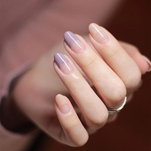 YUNAI Round Head Fake Nails for Women/Girl French Manicure All Match Light Purple&Nude False Nail Tips