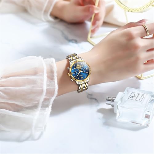 Image of OLEVS Womens Watches Chronograph Luxury Diamond Dress Analog Quartz Wrist Watches Stainless Steel Waterproof Luminous Ladies Watch