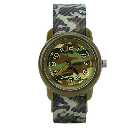 Barn Gullig tecknad klocka vattentät kamouflage visningstid identifieringsverktyg Analog Kleinkinduhr (Camouflage Grön) (kamouflage grön)