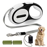 Heavy Duty Retractable Dog Leash for Large Dogs, 16ft Dog Leash with Poop Bag Holder, Up to 75lbs, Chew Proof Cable, USB Rechargeable LED, 360° No-Tangle, One-Handed Pause & Lock. (White, S 16ft)