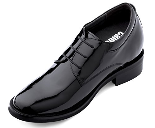 Calden Men's Invisible Height Increasing Elevator Shoes - Black Patent Leather Lace-up Lightweight Formal Tuxedo Oxfords - 4 Inches Taller - K595101 - Size 9 D(M) US2
