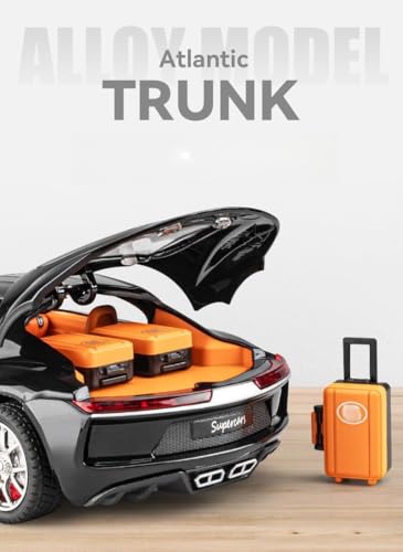 Image of 1:24 Bugatti Atlantic Model Zinc Alloy Diecast Metal Pullback Openable Doors Toy Cars with Flashing Light and Musical Sound Toy Vehicle for Kids Black