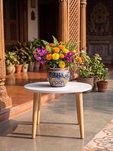Image of Modern Oval Side Table with 4 Wooden Legs, Minimalist End Table /Coffee Table for Living Room, Bedside Nightstand for Bedroom, Balcony & Small Spaces