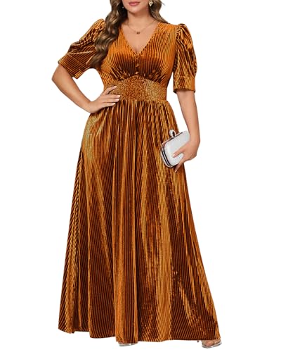 Image of Pinup Fashion Velvet Wedding Guest Dress - Fall Formal Holiday V Neck Empire Waist Long Dresses