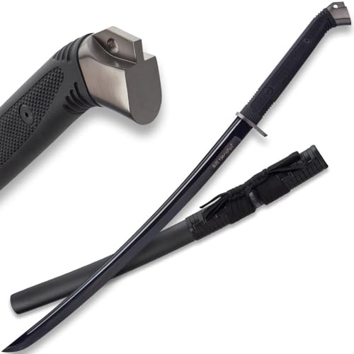 Honshu Boshin Midnight Forge Wakizashi | 22 1/2" Black 1060 High Carbon Steel Blade | Textured TPR Handle Grip | Steel Guard and Pommel | Wooden Scabbard | Modern Take on the Wakizashi | 34” Overall