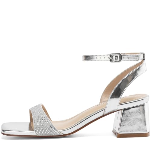 Image of TEAIEUI Block Heels for Women, Square Open Toe Heeled Sandals, Chunky Ankle Strap Shoes for Dress, Party, Prom, Low Heel 2 inch
