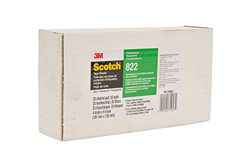 3M (822 PK20) Tape Sheets 822 Clear, 4 in x 6 in, 25 sheets per pad, 20 pads per pack