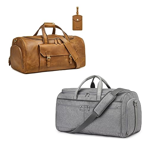 S-ZONE Convertible Travel Garment Bag with Genuine Leather Duffel Bags For Traveling