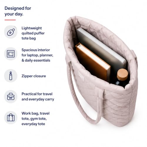 Image of Reebok Womens Tote Bag - Lightweight Carry On Puffer Quilted Tote Bag for Travel Work Travel and Daily Essentials