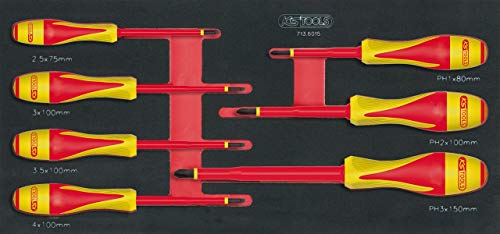 KS Tools 713.6015 - Module de tournevis isolés 1000V Fente - Pour vis PHILLIPS® - Gamme ULTIMATE® - Empreinte des outils découpée au laser - Mousse...