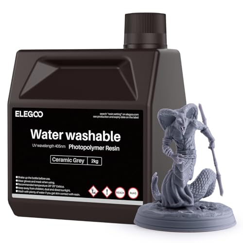 ELEGOO 2KG Gris Resina 3D Lavable al Agua, Resina UV 405nm