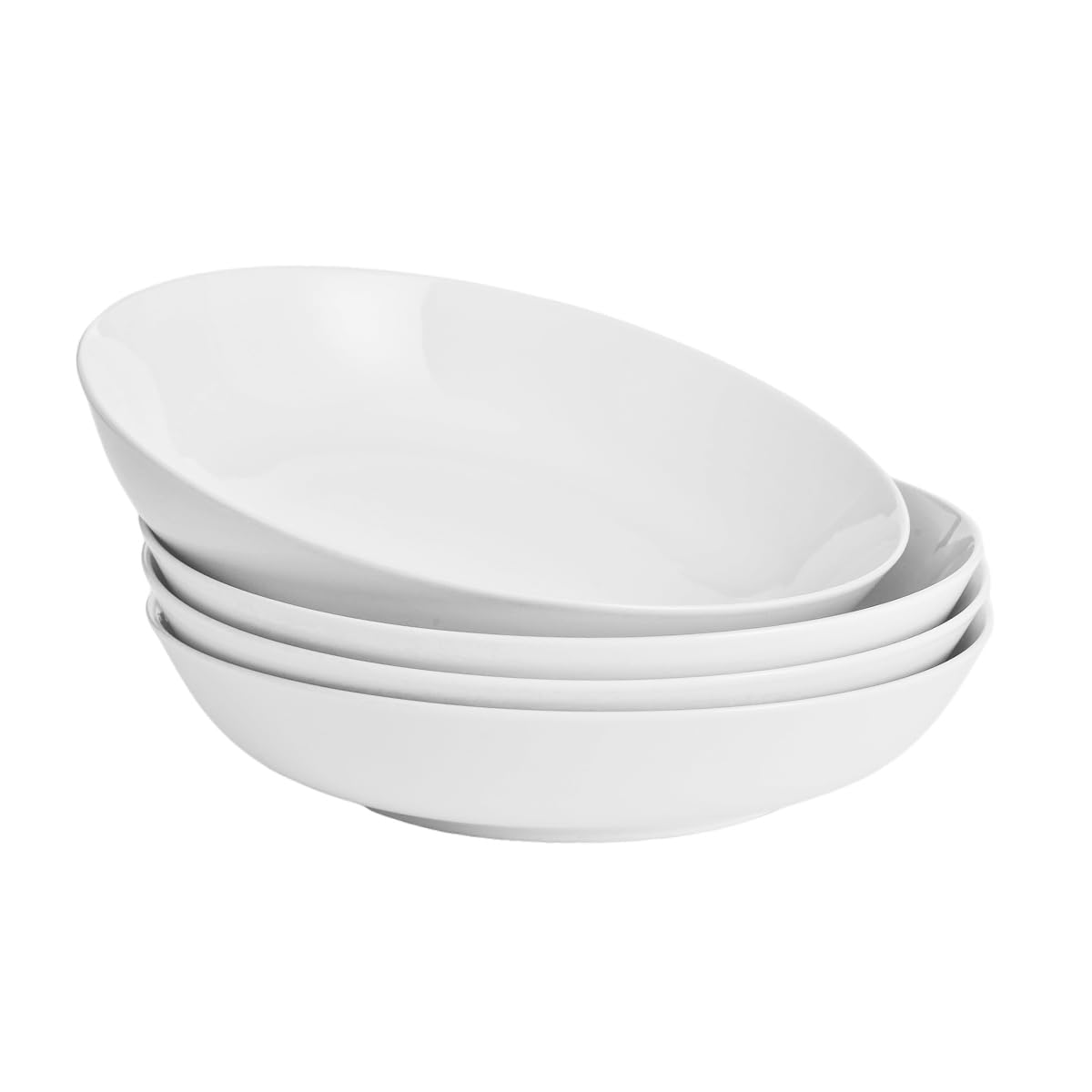 WishDeco White Pasta Bowls Set of 4, Porcelain Salad Bowls 1100ml / 37oz, Wide and Shallow Serving Bowl 23cm / 9 inch, Large Pasta Plates, Serving Dishes for Soup, Dinner, Microwave Safe