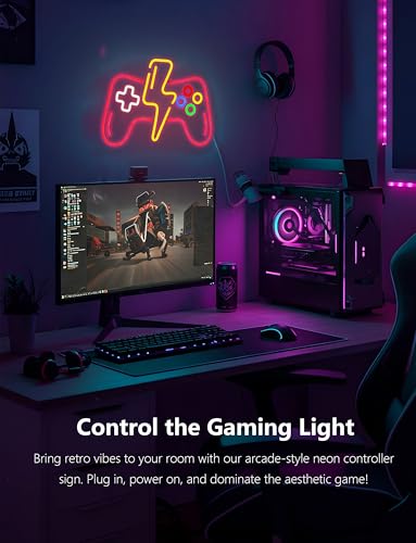 Image of Gamer Gamepad Neon Sign,Gaming Neon Sign for Gamer Room Decor - Cool Neon Light Wall Decor for Home Karaoke Bar Restaurant Pub Cafe Salon Game Room, USB Powered (Game 1)