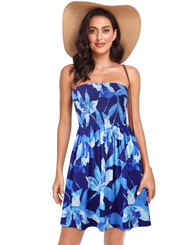 Image of Summer Dress for Women Beach Boho Strapless Cover Ups Off Shoulder Floral Sundresses