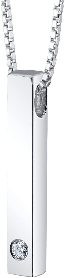 PEORA Lab Grown Diamond Vertical Bar Pendant Necklace for Women 925 Sterling Silver 0.05 Carat, D-E Color, VS Clarity, with 18 inch Chain