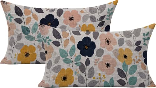 Housse de coussin extérieur imperméable 50x70 lot de 2 blanc à fleurs en lin - 2