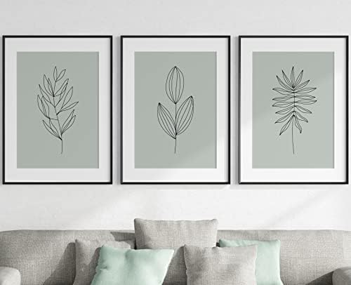 Botanical Abstract Plant Wall Art Set of 3 Unframed Prints, Plant Wall Decor, Living Room Bedroom Poster Home Decor, Leaves Green Brown (A3)