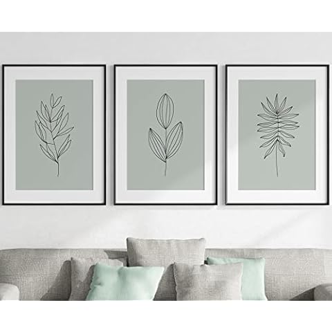 Sage Green Botanical Plant Line Art Set of 3 Unframed Prints, Minimalist Abstract Tropical Plant Wall Art Decor, Living Room Lounge Bedroom Poster Home Decor (A4) Cover