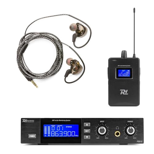 Power Dynamics PD810 Système In Ear Monitor Sans Fil UHF - Récepteur UHF avec Écouteurs Intra-auriculaire, Portée 50 m, Idéal pour les Productions de...