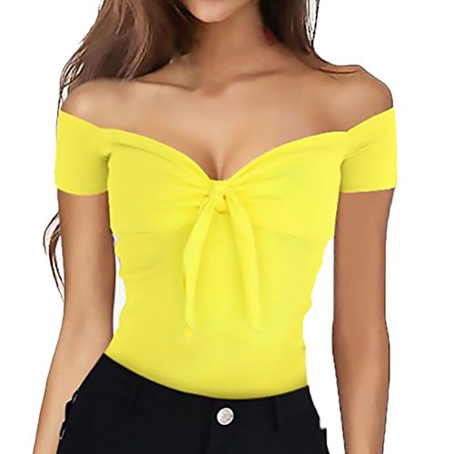 Blusa Mujer Verano Elegantes Manga Corta Hombro Descubierto T-Shirt Cuello Barco Slim Fit Camiseta Moda Casual Top Ropa Fiesta Moda