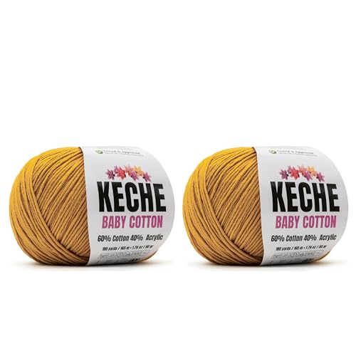 Image of Keche Baby Cotton, 60% Cotton 40% Acrylic Yarn, Soft Cotton Yarn for Crochet and Knitting, Amigurumi Yarn 4 Skeins /Balls [1.76 Oz (50g) / 180 Yrds (165m)] x 2 Mustard