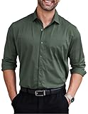 COOFANDY Mens Long Sleeve Button Down Shirts Business Casual Wrinkle Free Dress Shirt Dark Army Green