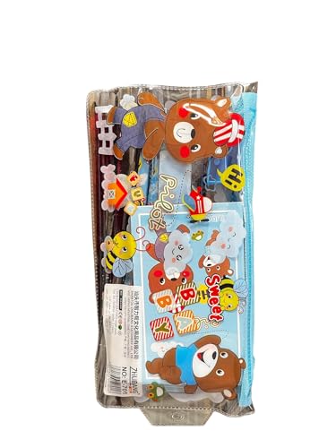Image of Kids School 7-Piece Stationery Set (Pack of 2) | Pencil Case | Kids Design | Sky Blue | Boys & Girls | Age 4-12