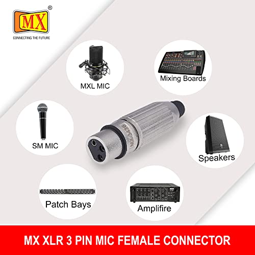 Image of MX 3 Pin XLR connector Microphone Connector pin Pure Copper Nickel Plated Pins1 for High Conductivity microphone cable connector PERENT (3 Pin silver, Pack of 10, Female Connector)