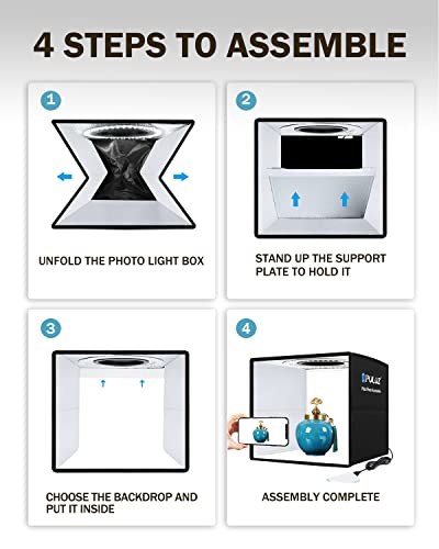Puluz 9.8"/25Cm Foldable Portable Photo Studio Light Box, Adjustable Brightness Light Box Photography Lighting Shooting Tent Kit, With Led Lights And 12 Colors Backdrop #TOP5
