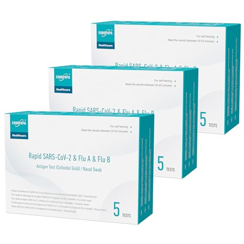 EUROPAPA 15x Corona Laientest Schnelltest und Grippe Test auf Covid-19 und Influenza A/B, Antigentest Selbsttest SARS-CoV-2 Flu A Flu B 3in1 Combo Rapid Test Cassette, für Zuhause, Einzelverpackt