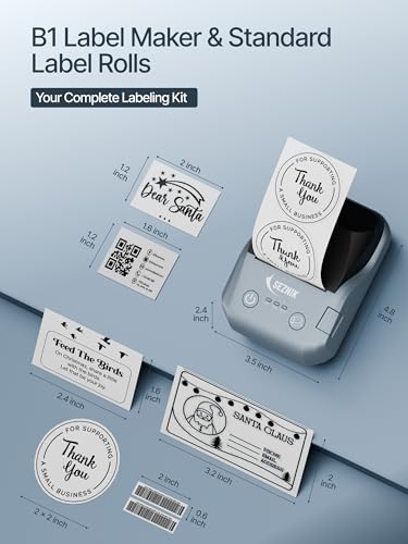 Image of SEZNIK DEV Bluetooth Thermal Label + Receipt Printer for Business | Inkless Mini | 203 DPI | Mobile, Desktop Compatible | Upto 2 inch Print | 1 Year Warranty