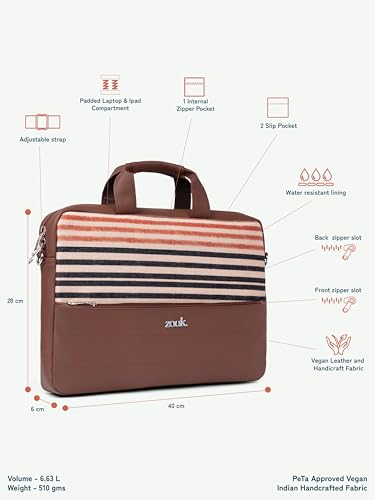 Image of ZOUK Arin Laptop Bag | Slim & Stylish Laptop Bag for Women Office Use | Fits 15.6+ Inch Laptop | Padded Compartment Fits up to 17 Inch Laptop | Water-Resistant | Lightweight