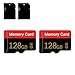 2 Stück Micro Speicherkarte 128 GB mit Adapter, C10/U3/UHS-I/A1, TransFlash Karte, TF Karte für Kamera, Smartphone, Tablet, Drohne (Rot 128GB*2-S2)