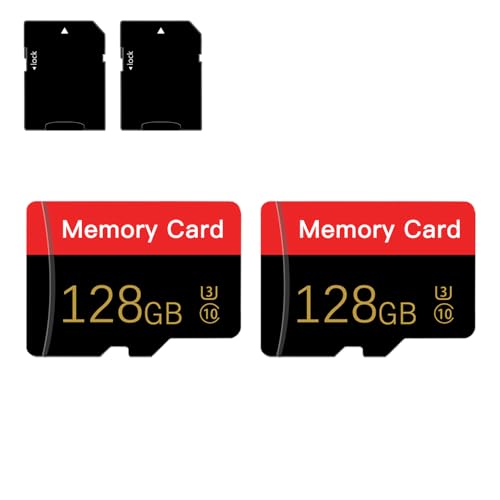 2 Pack Micro Memory Card 128 GB with Adapter, C10/UHS-I/A1 TransFlash Card, TF Card for Camera, Smartphone, Tablet, Drone (Red 128GB*2-S1)