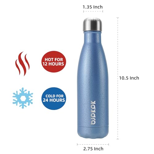 Image of BJPKPK Insulated Water Bottles 17oz, Leak Proof Stainless Steel Water Bottle Keeps Cold for 24 Hours and Hot for 12 Hours, BPA Free,Lake Blue