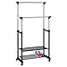 IDIMEX Portant à vêtements NELMA penderie Double sur roulettes vestiaires Mobile avec 2 Barres réglables en Hauteur et 2 étagères de Rangement, en métal chromé